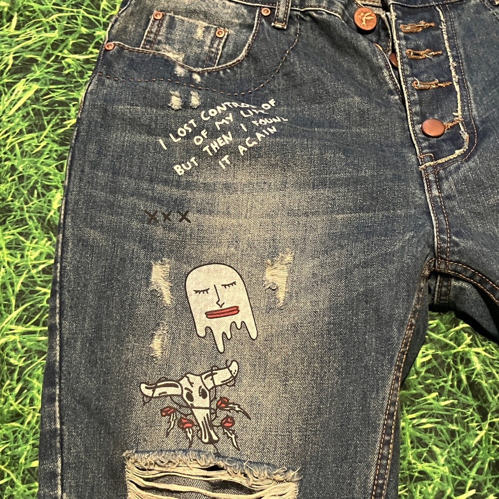 RARE One Teaspoon ROCK & Roll Graffitti Jeans